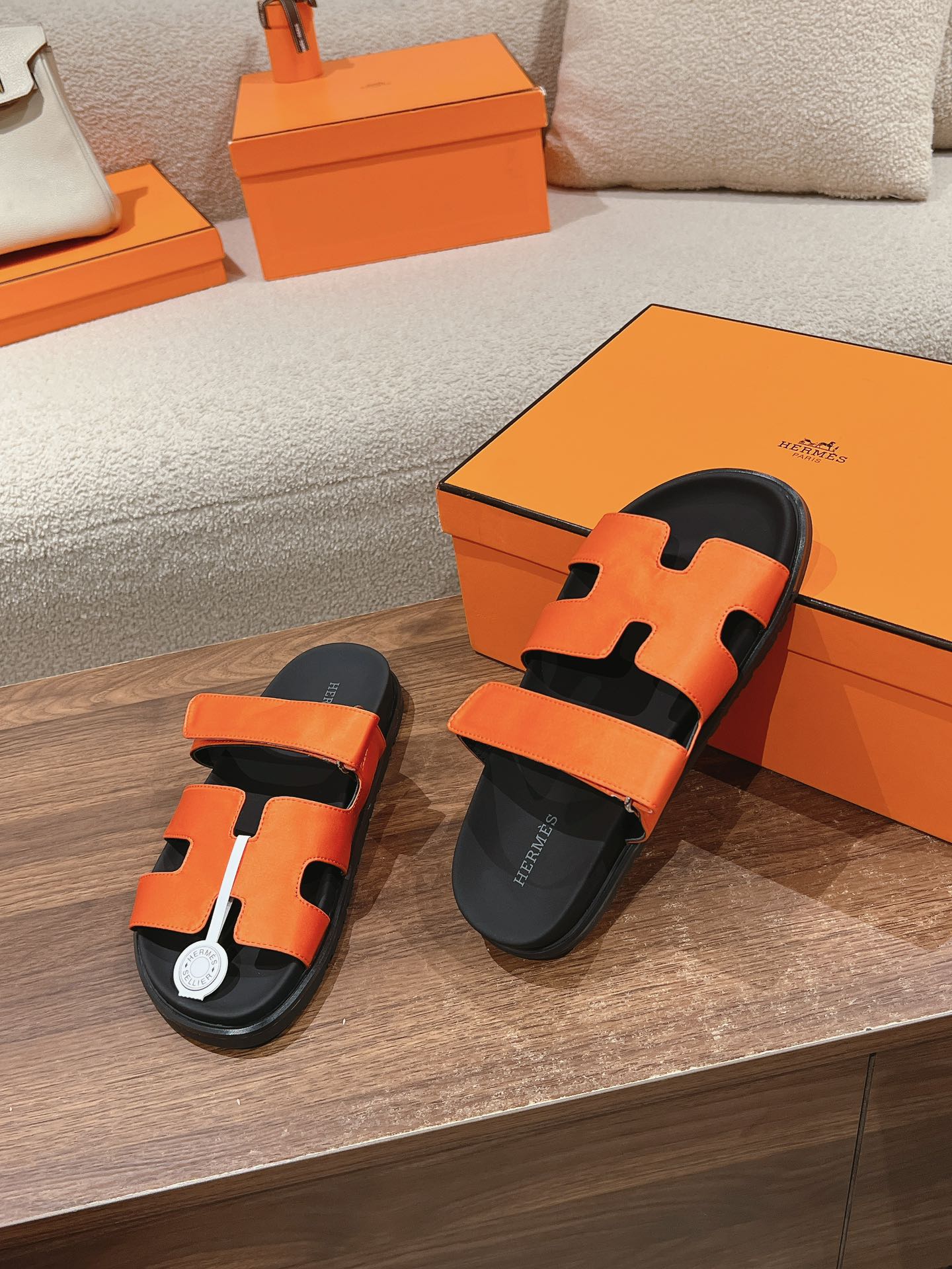 CHYPRE SANDAL BLACK MIX DARK ORANGE CALFSKIN - 35