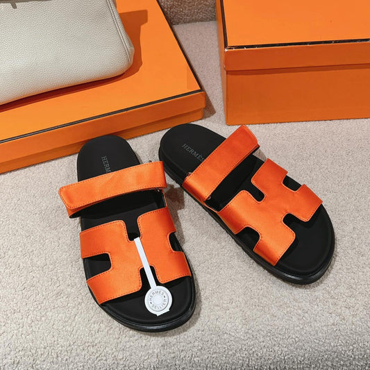 CHYPRE SANDAL BLACK MIX DARK ORANGE CALFSKIN - 35