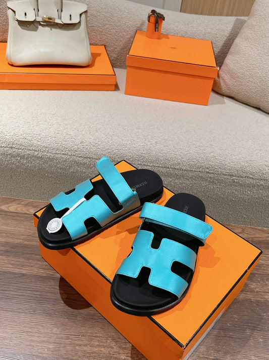 CHYPRE SANDAL BLACK MIX SKY CALFSKIN - 35
