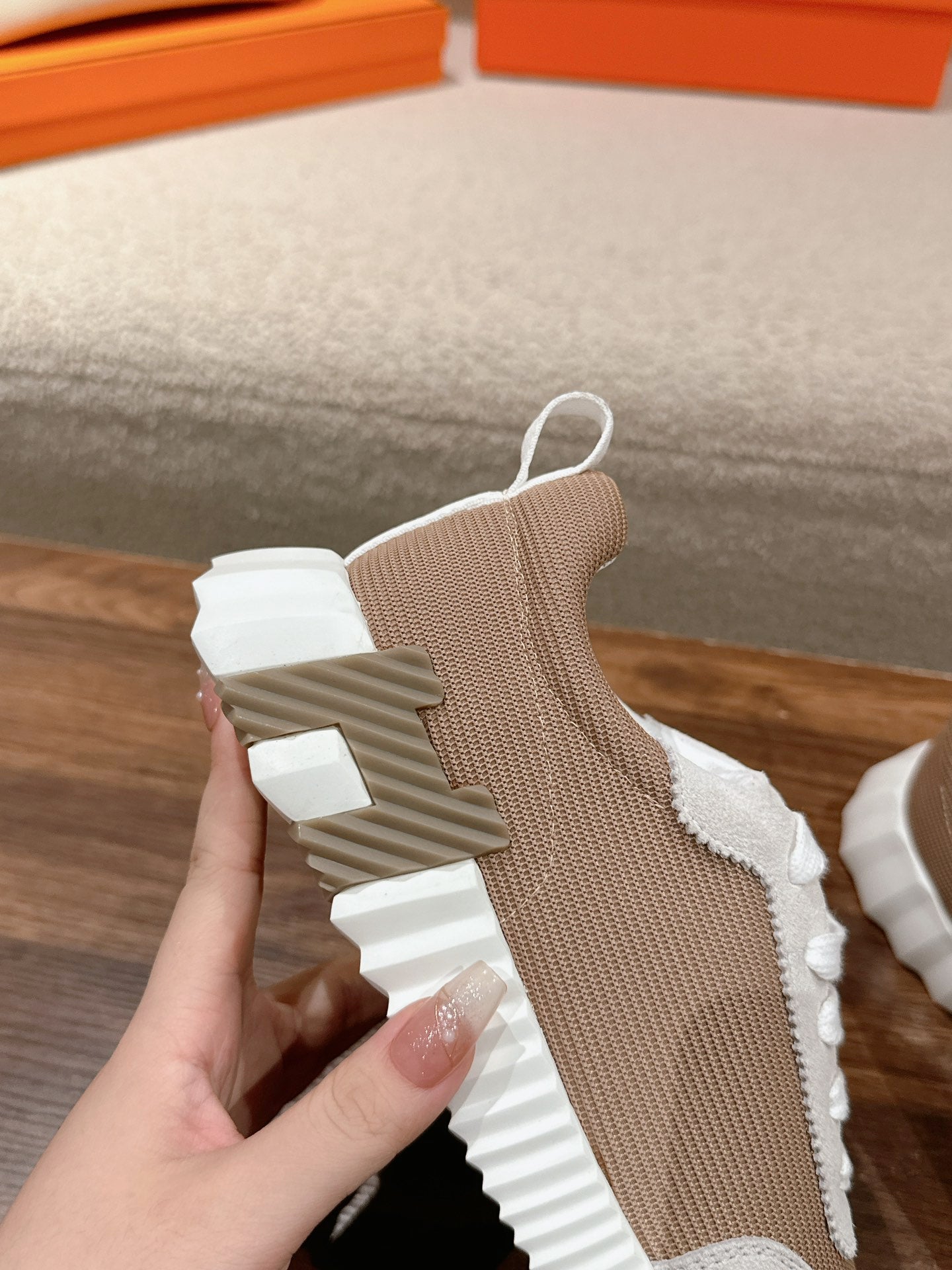 MAINLAND SNEAKER IN PALE GRAY SUEDE AND LIGHT BROWN BREATHABLE MESH FABRIC - 35