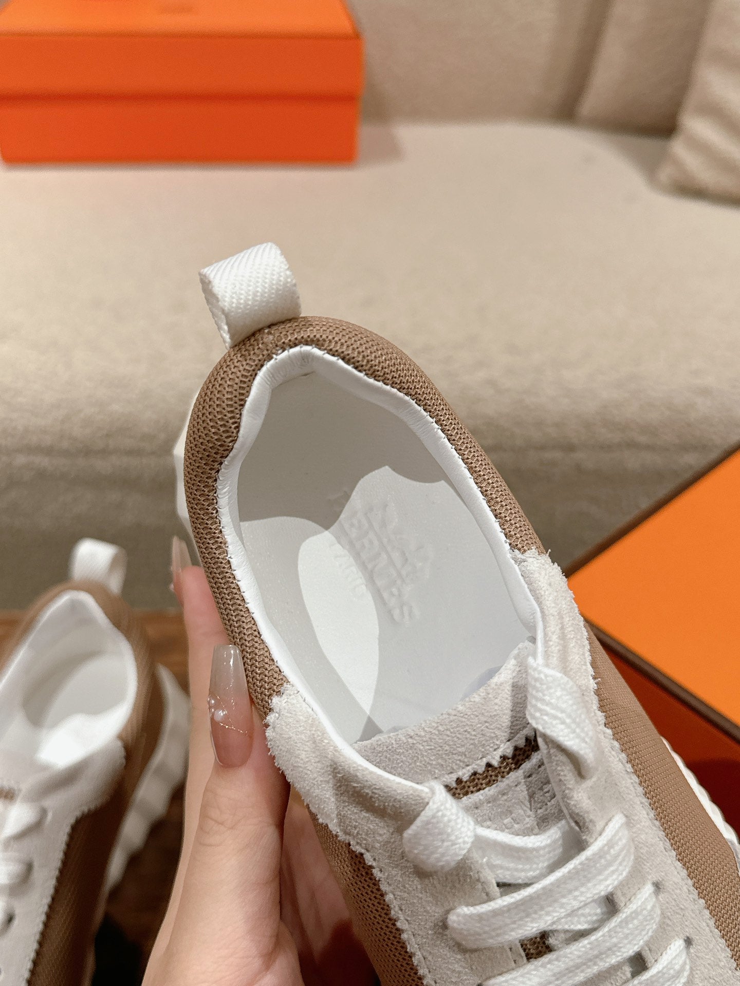 MAINLAND SNEAKER IN PALE GRAY SUEDE AND LIGHT BROWN BREATHABLE MESH FABRIC - 35