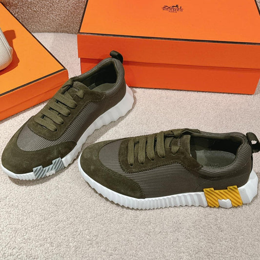 MAINLAND SNEAKER IN ARMY GREEN SUEDE AND BREATHABLE MESH FABRIC - 35