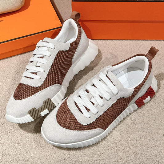 MAINLAND SNEAKER IN PALE GRAY SUEDE AND CARAMEL BROWN BREATHABLE MESH FABRIC - 35