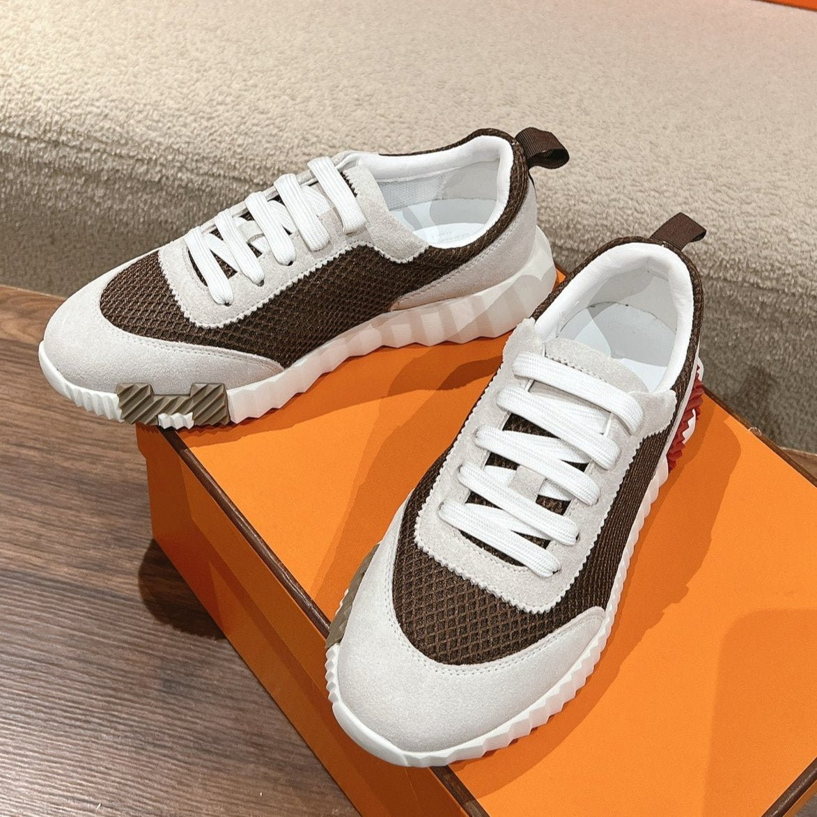 MAINLAND SNEAKER IN PALE GRAY SUEDE AND MOCHA BROWN BREATHABLE MESH FABRIC - 35