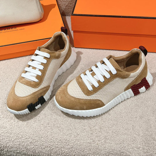 MAINLAND SNEAKER IN PEANUT BROWN SUEDE AND WHITE BREATHABLE MESH FABRIC - 35