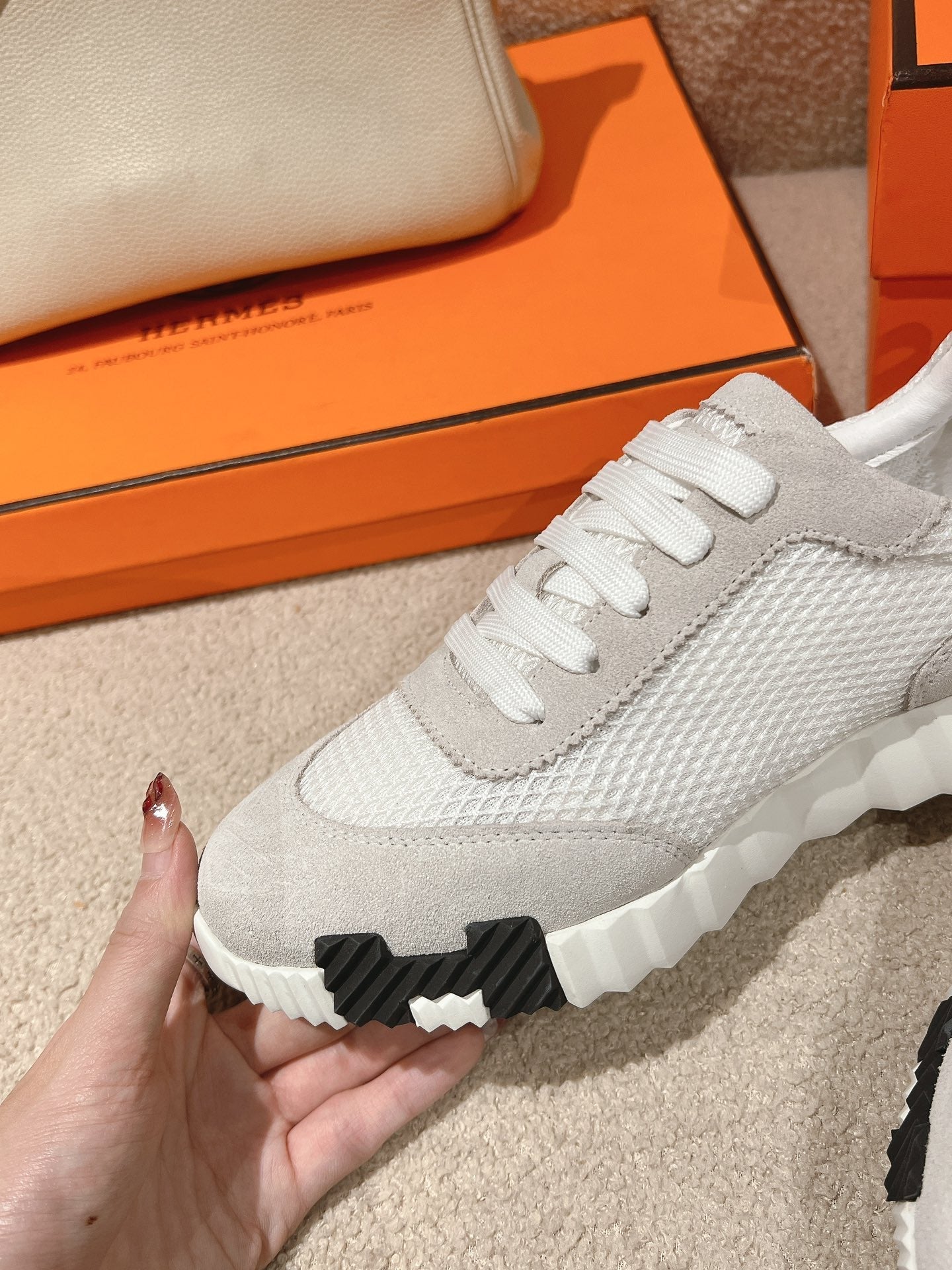 MAINLAND SNEAKER IN PALE GRAY SUEDE AND WHITE BREATHABLE MESH FABRIC - 35