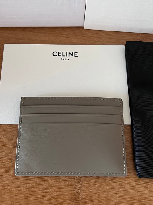 CELINE 25S CARD HOLDER WITH TRIOMPHE LOGO 11 IN GRAY CALFSKIN