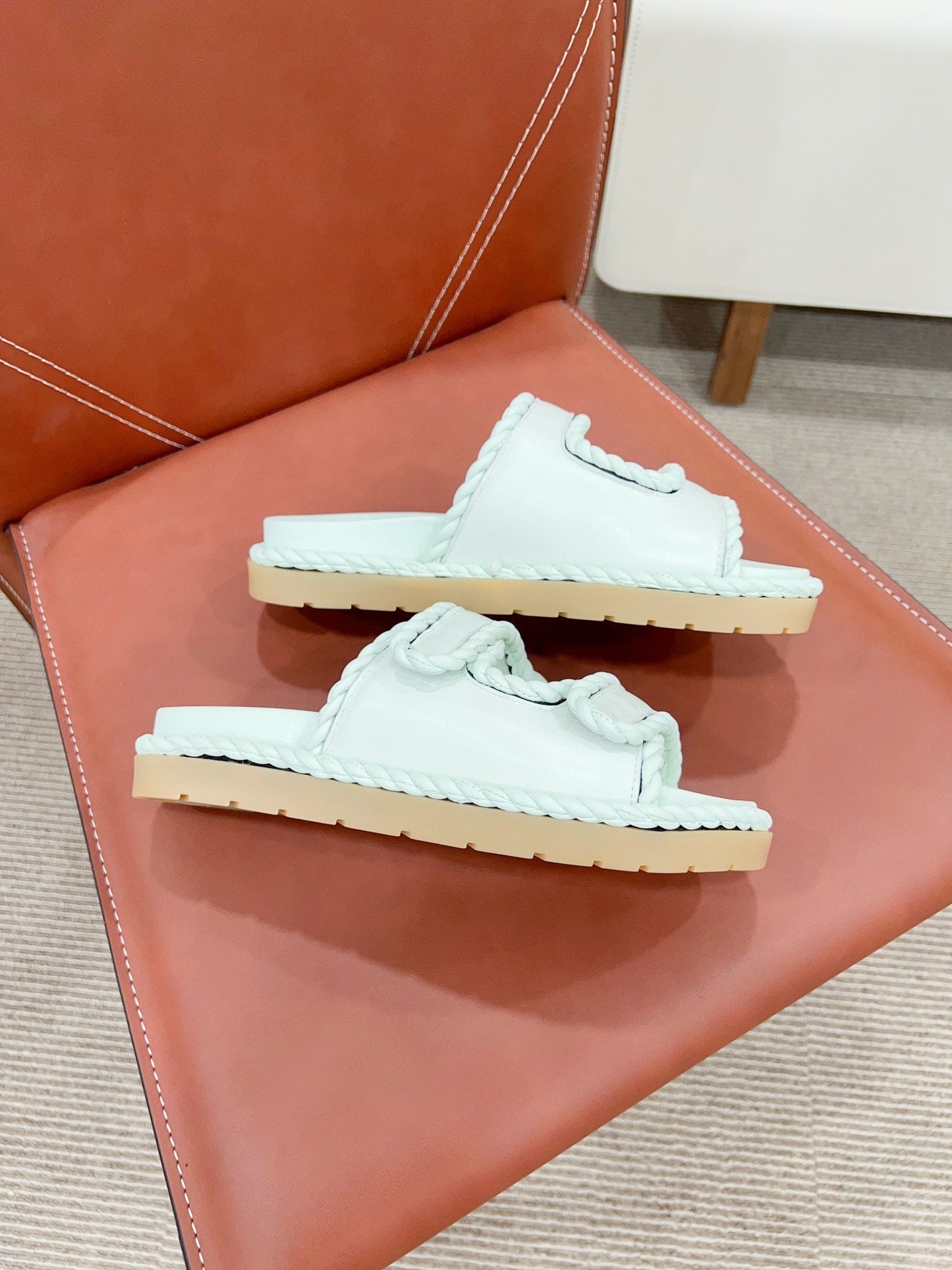 REFINED DAD SANDAL IN PISTACHIO GREEN LAMBSKIN MULE - 35