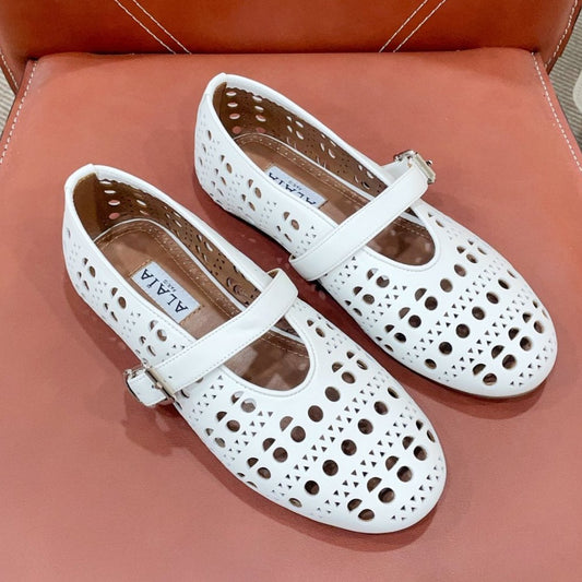ALAIA HOLLOW BALLET FLAT IN WHITE LAMBSKIN - 35