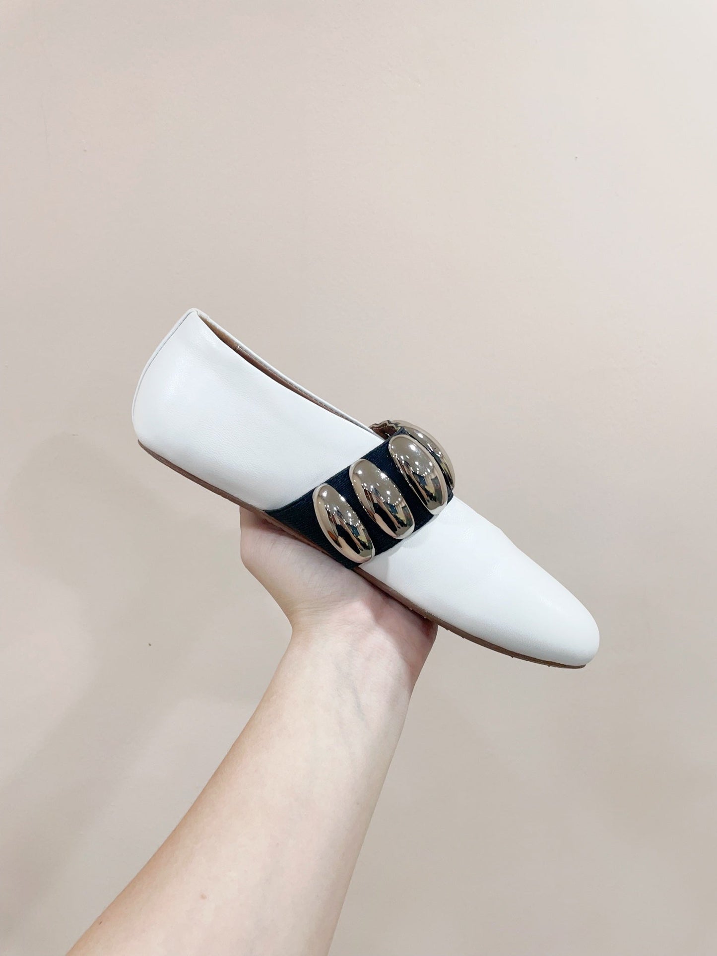 ALAIA TRIBALE BALLET FLATS IN WHITE LAMBSKIN - 35