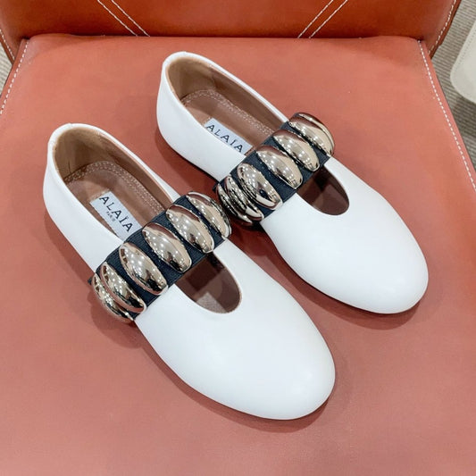 ALAIA TRIBALE BALLET FLATS IN WHITE LAMBSKIN - 35