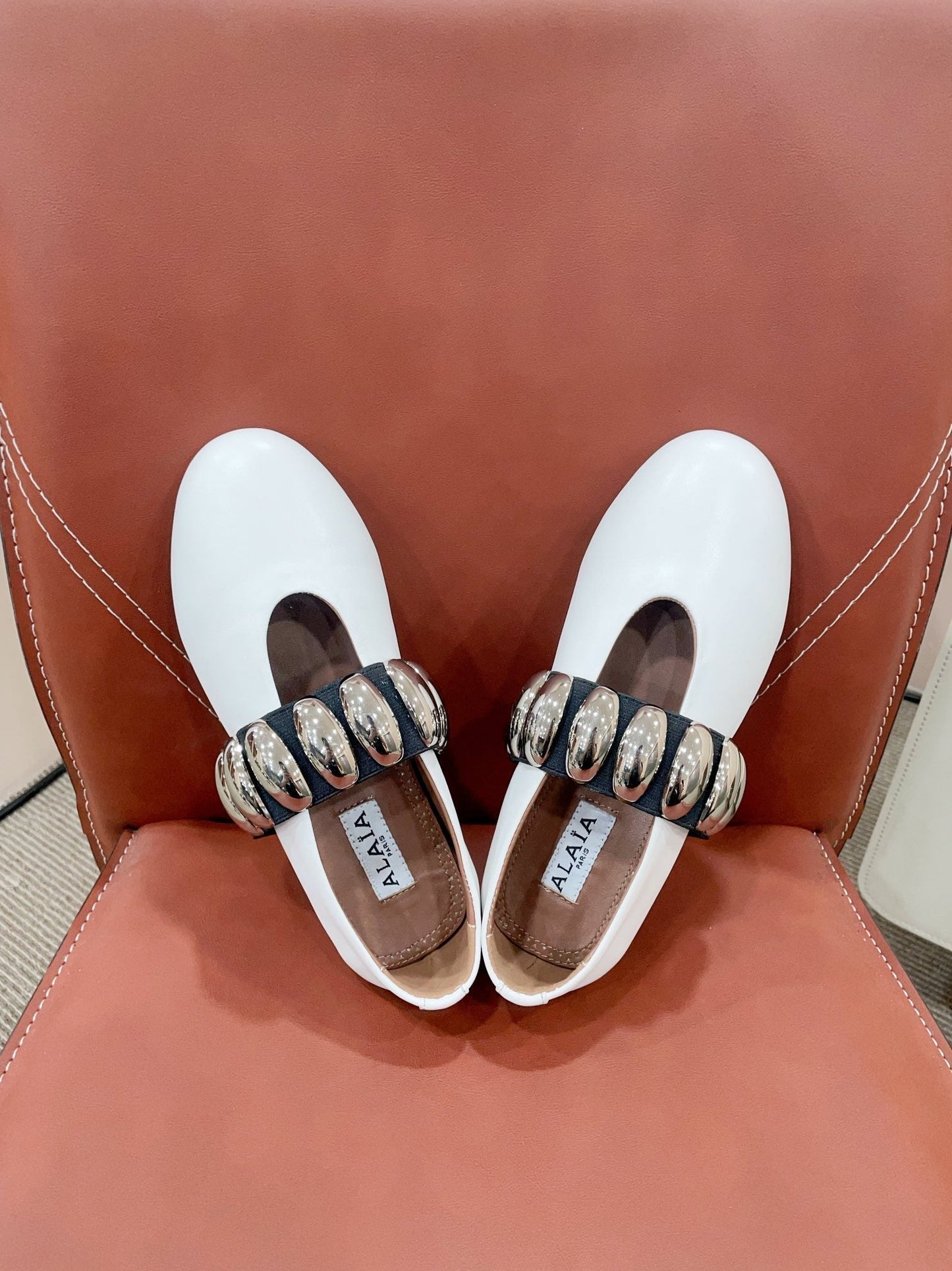 ALAIA TRIBALE BALLET FLATS IN WHITE LAMBSKIN - 35