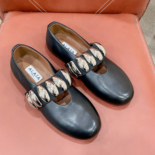 ALAIA TRIBALE BALLET FLATS IN BLACK LAMBSKIN - 35