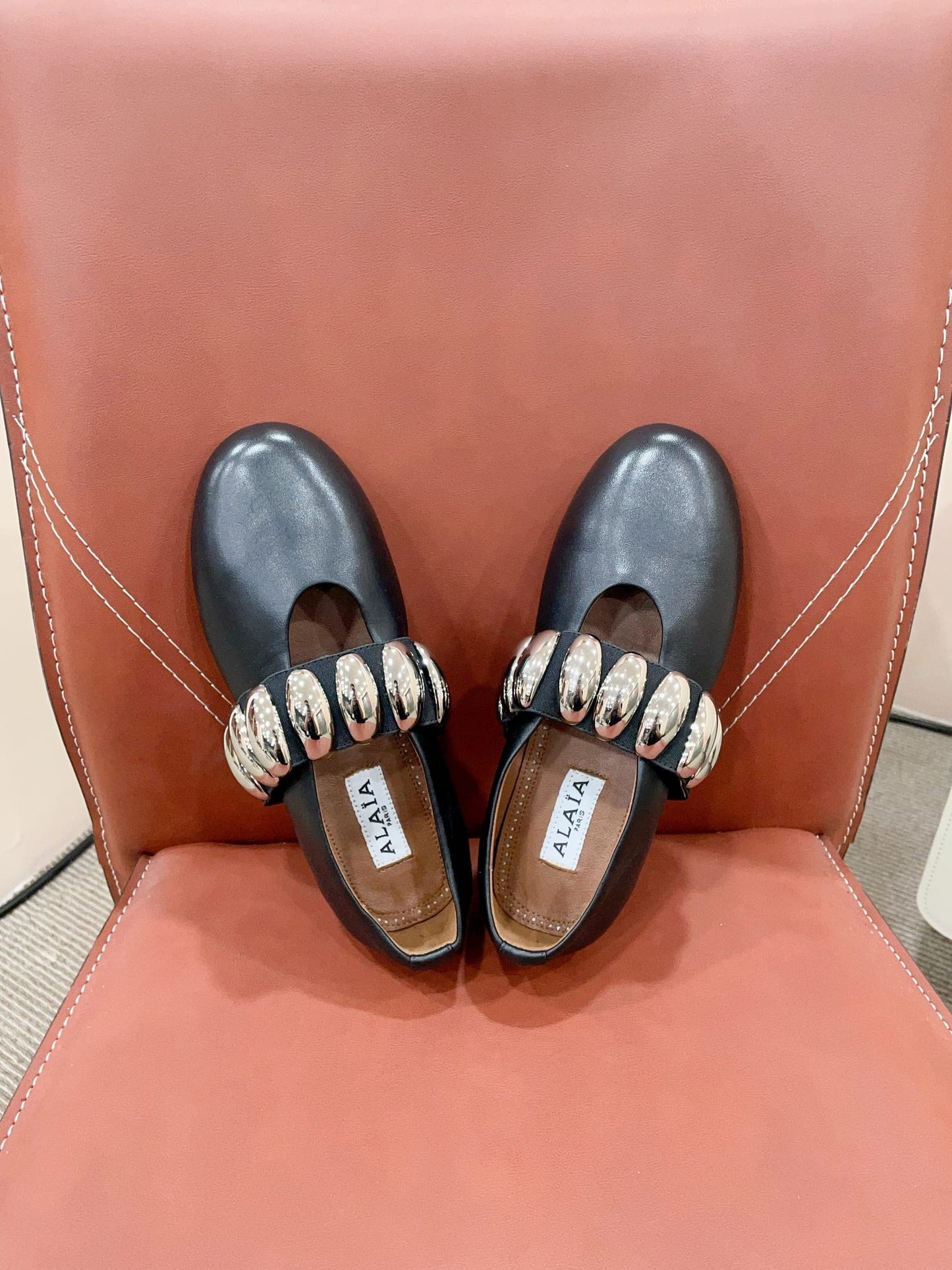 ALAIA TRIBALE BALLET FLATS IN BLACK LAMBSKIN - 35