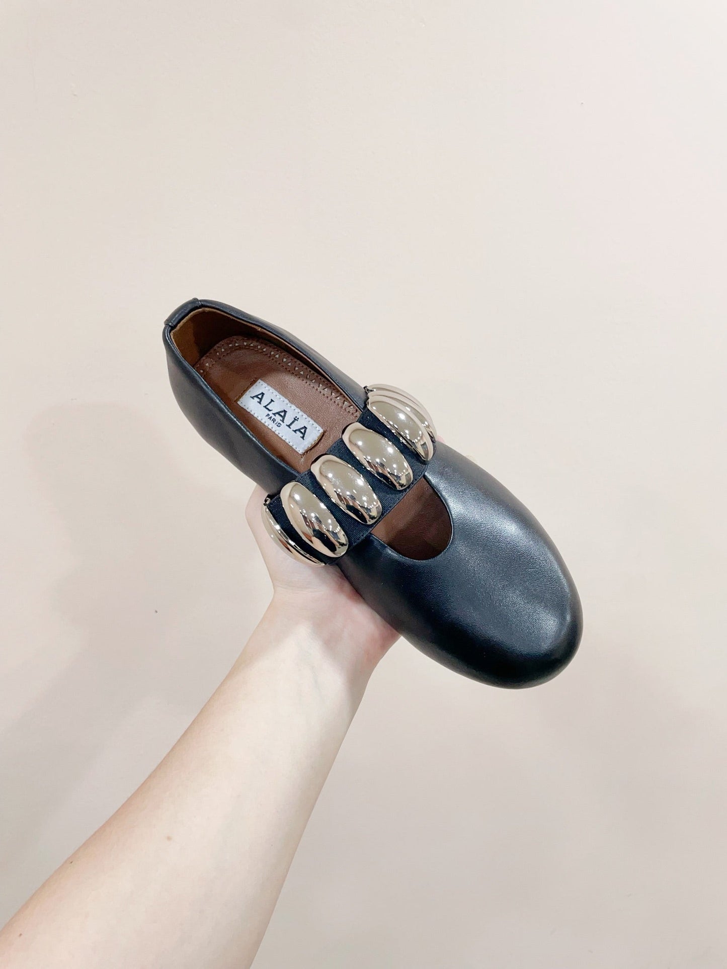 ALAIA TRIBALE BALLET FLATS IN BLACK LAMBSKIN - 35