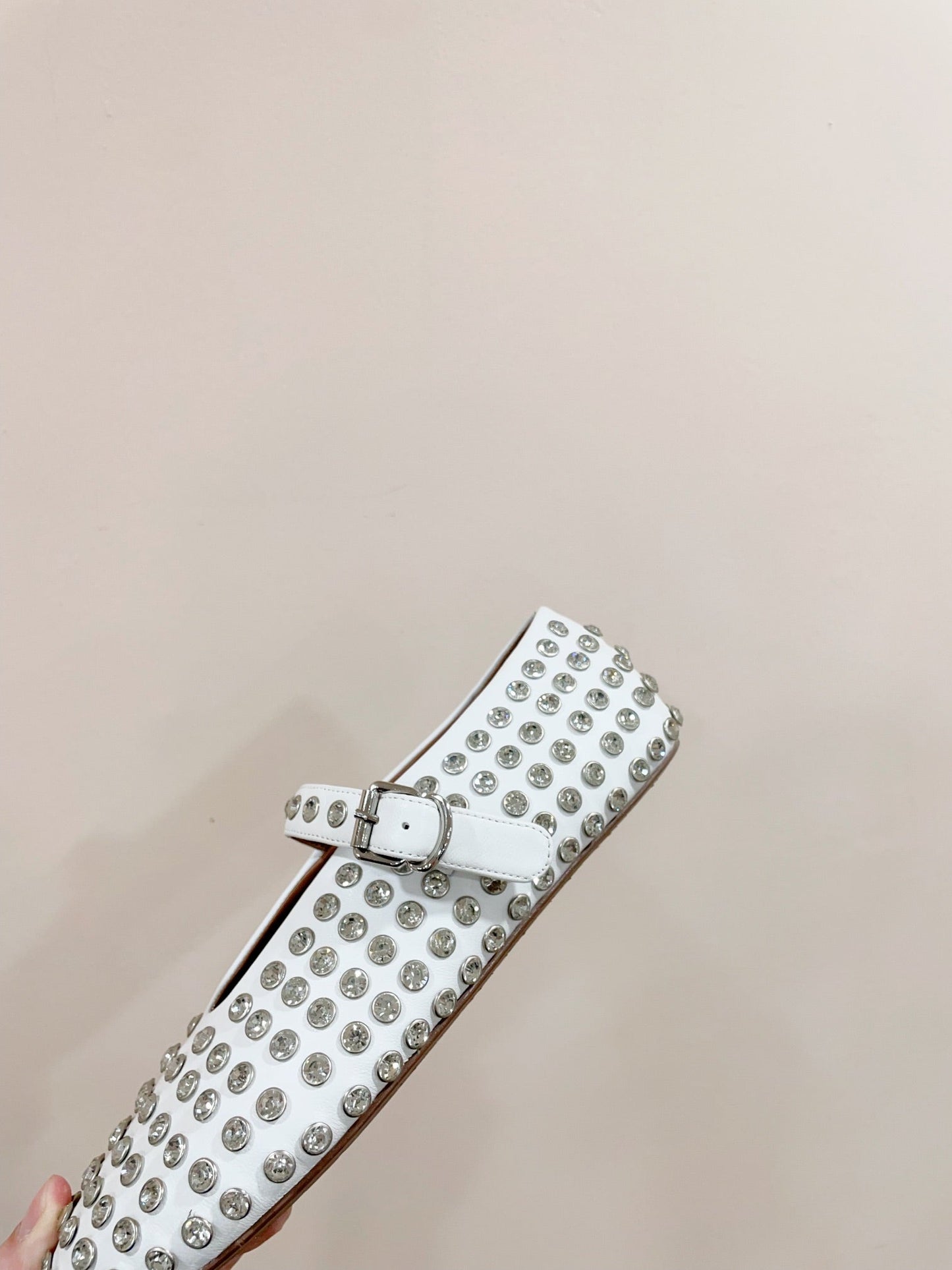 ALAIA MARY JANE SHOES IN WHITE LAMBKIN ATTACH RHINSTONES - 35
