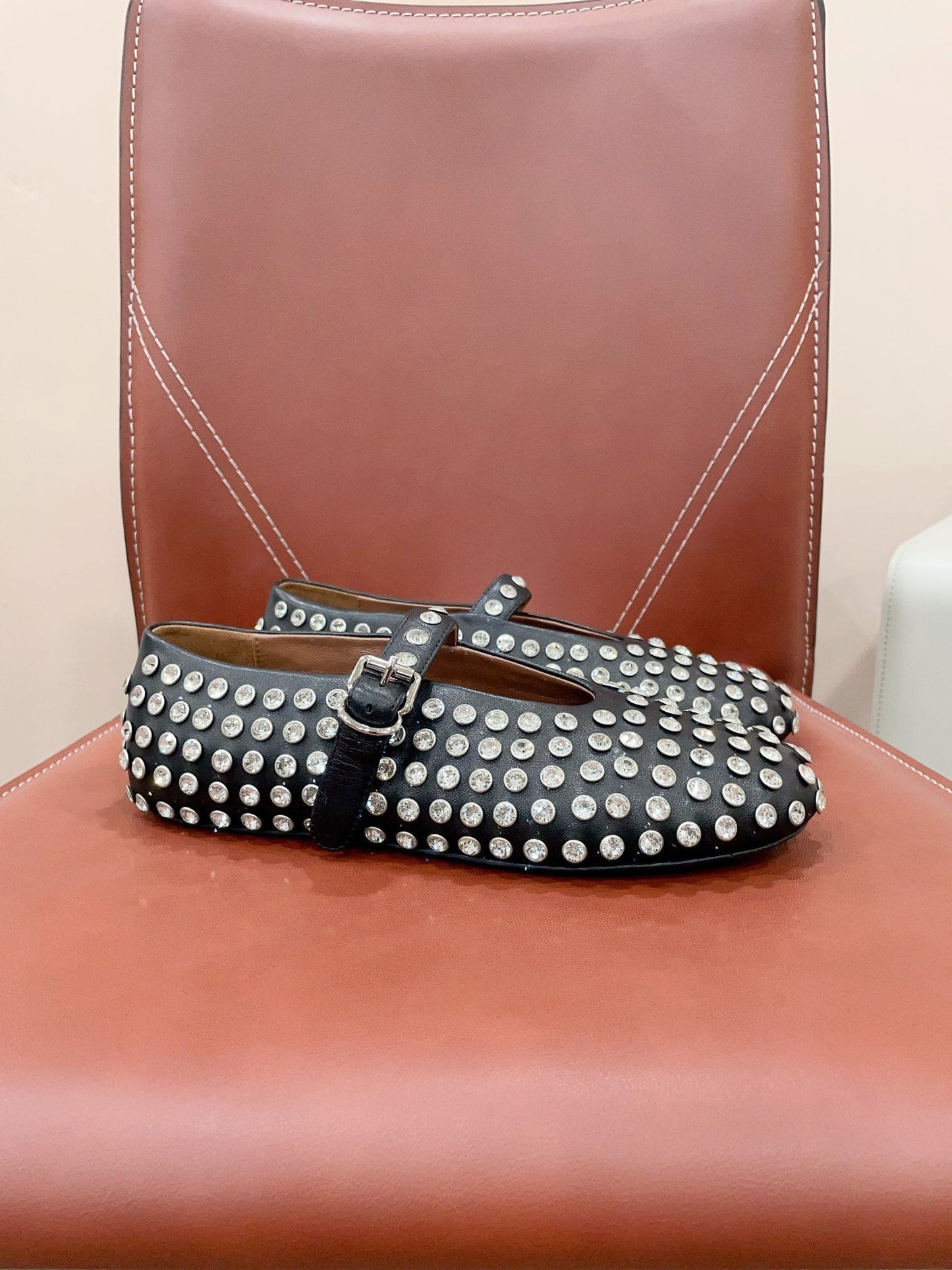 ALAIA MARY JANE SHOES IN BLACK LAMBKIN ATTACH RHINSTONES - 35