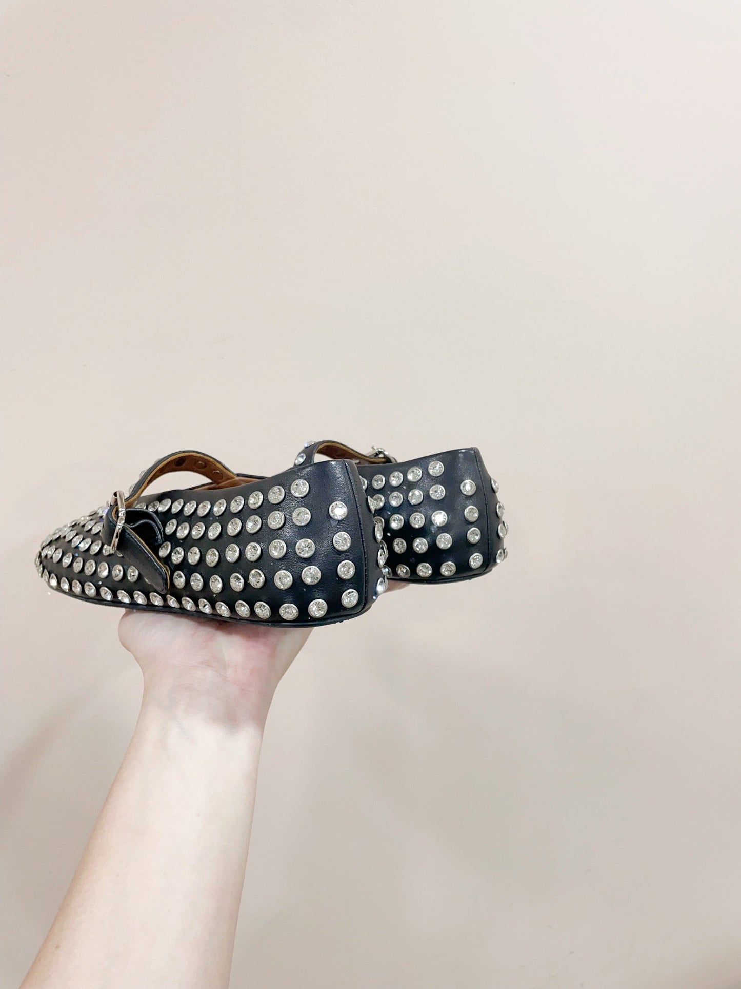 ALAIA MARY JANE SHOES IN BLACK LAMBKIN ATTACH RHINSTONES - 35