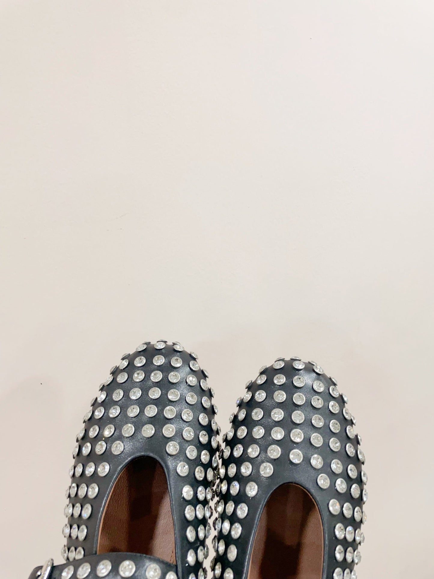 ALAIA MARY JANE SHOES IN BLACK LAMBKIN ATTACH RHINSTONES - 35