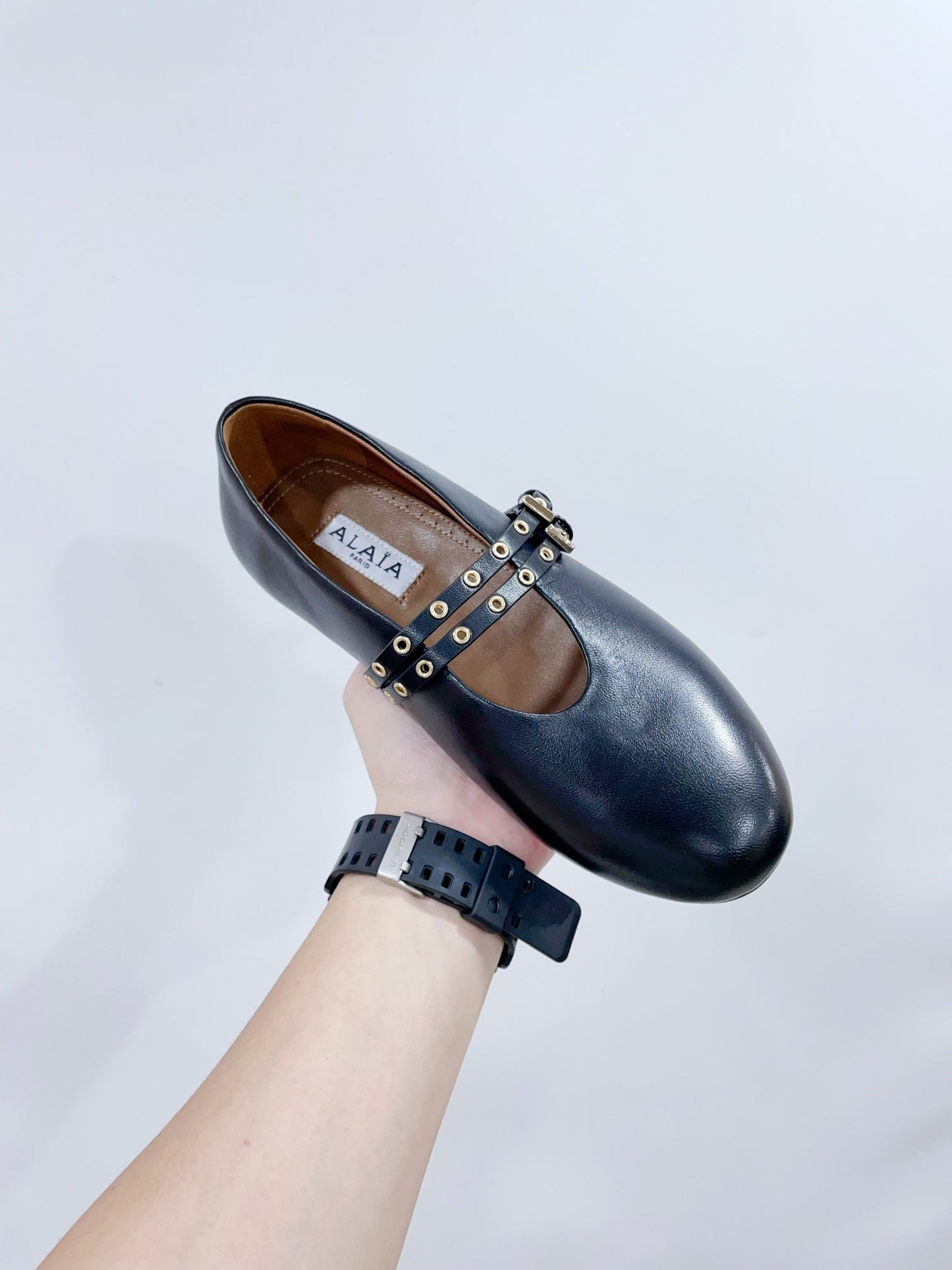 ALAIA MARY JANE SHOES IN BLACK LAMBSKIN WITH GOLD HARDWARE - 35