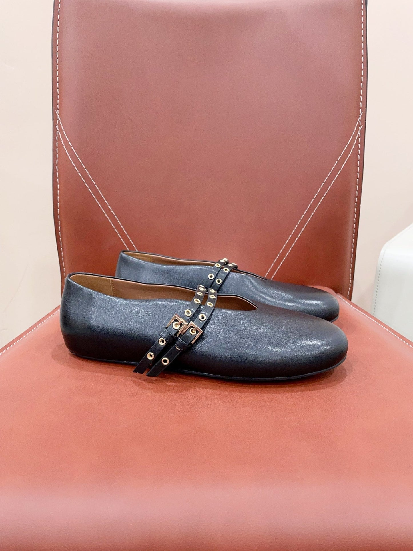 ALAIA MARY JANE SHOES IN BLACK LAMBSKIN WITH GOLD HARDWARE - 35