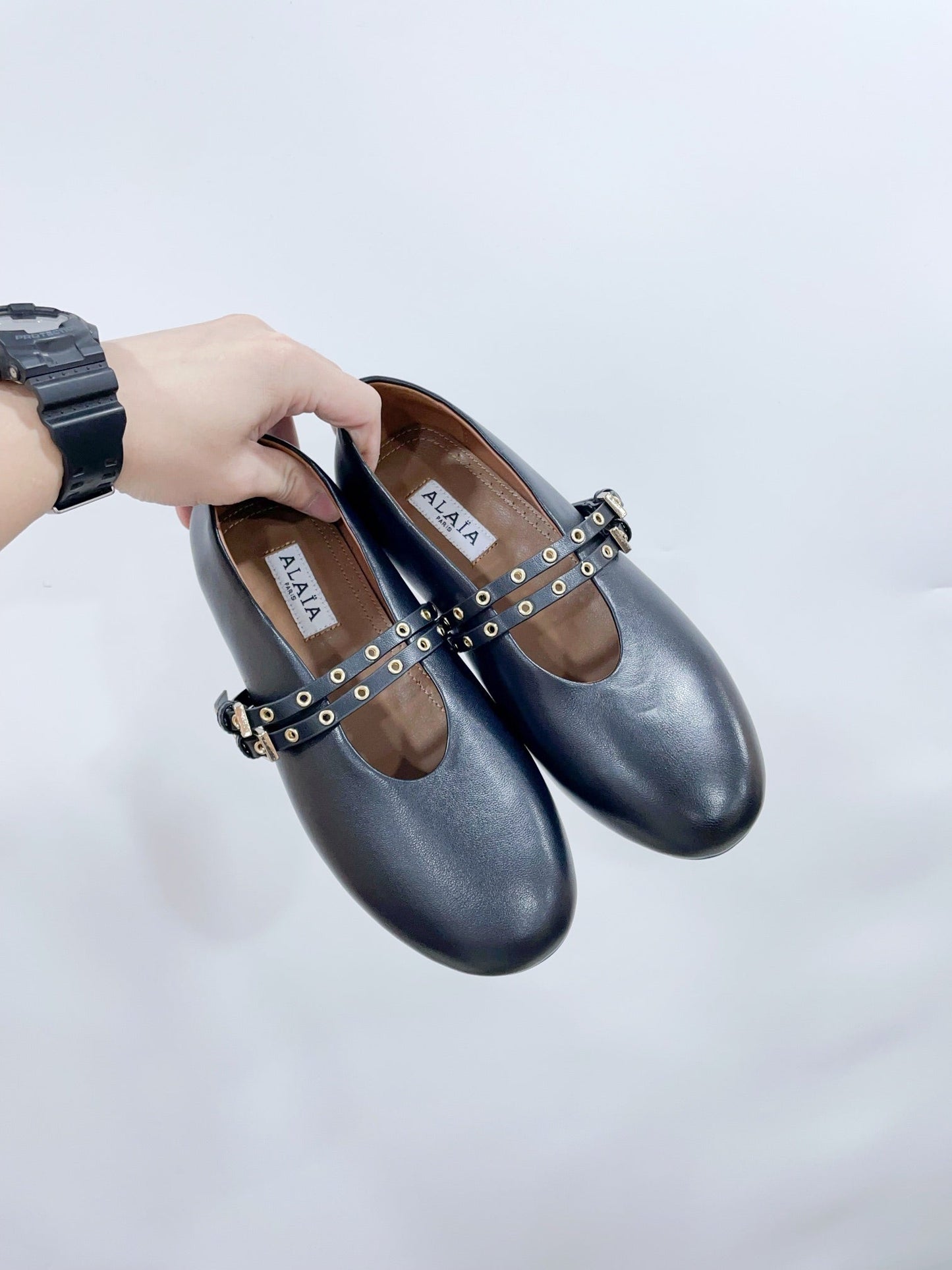 ALAIA MARY JANE SHOES IN BLACK LAMBSKIN WITH GOLD HARDWARE - 35