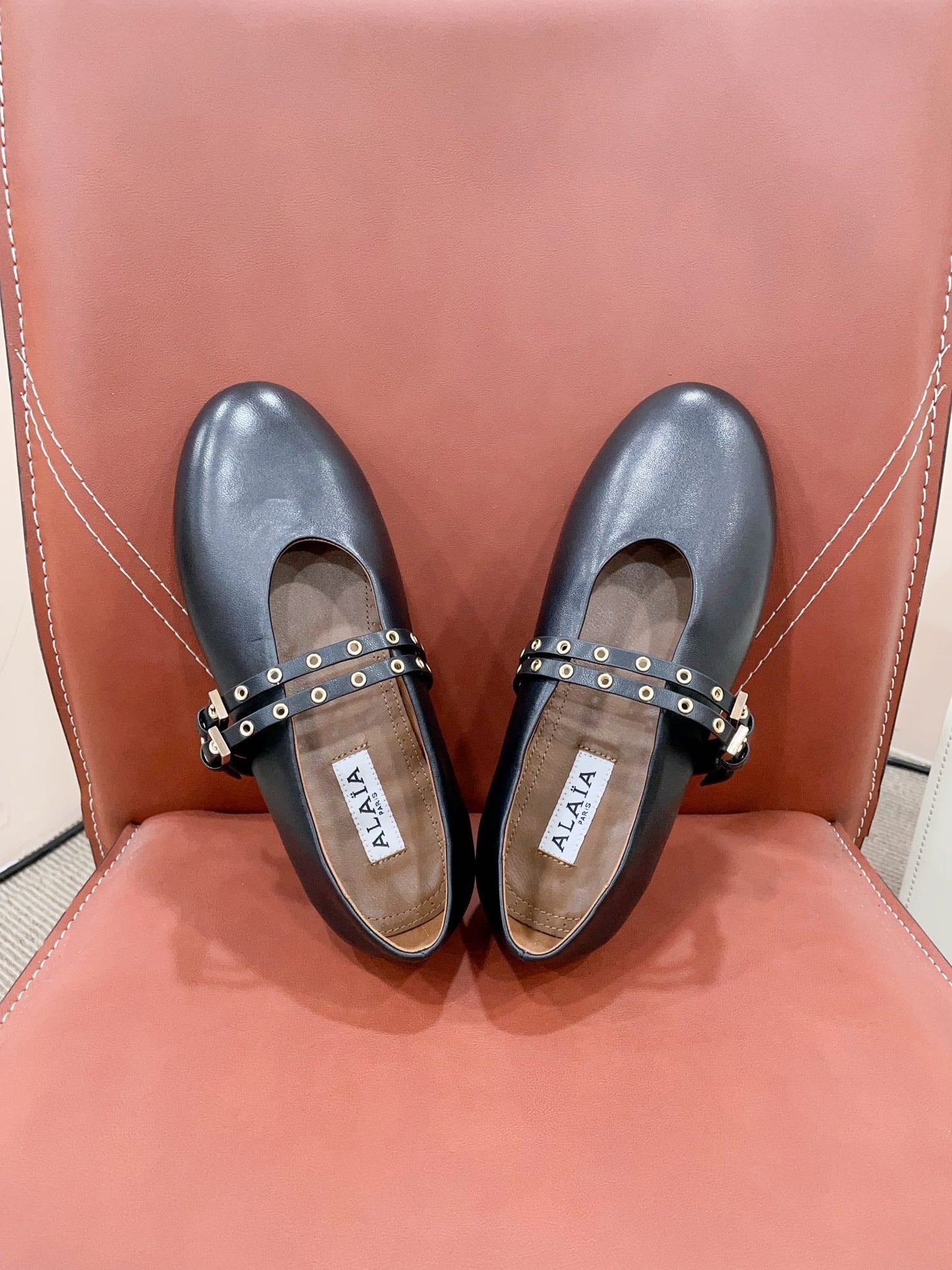 ALAIA MARY JANE SHOES IN BLACK LAMBSKIN WITH GOLD HARDWARE - 35