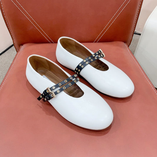 ALAIA MARY JANE SHOES IN WHITE LAMBSKIN WITH GOLD HARDWARE - 35