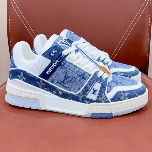 LV TRAINER SNEAKER IN CERULEAN BLUE MONOGRAM DENIM - 35