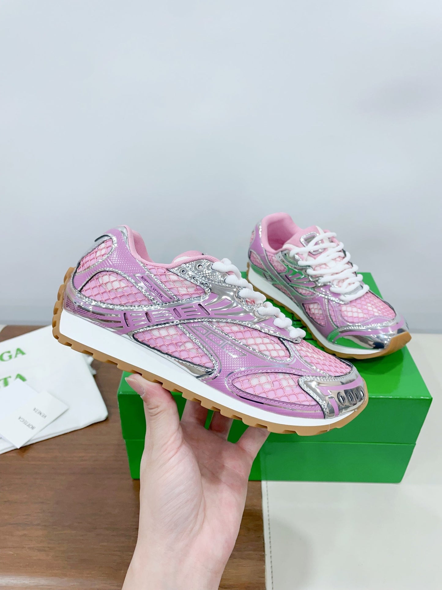 ORBIT SNEAKER IN BLUSH PINK TECHNICAL FABRIC AND METALLIC MESH - 35