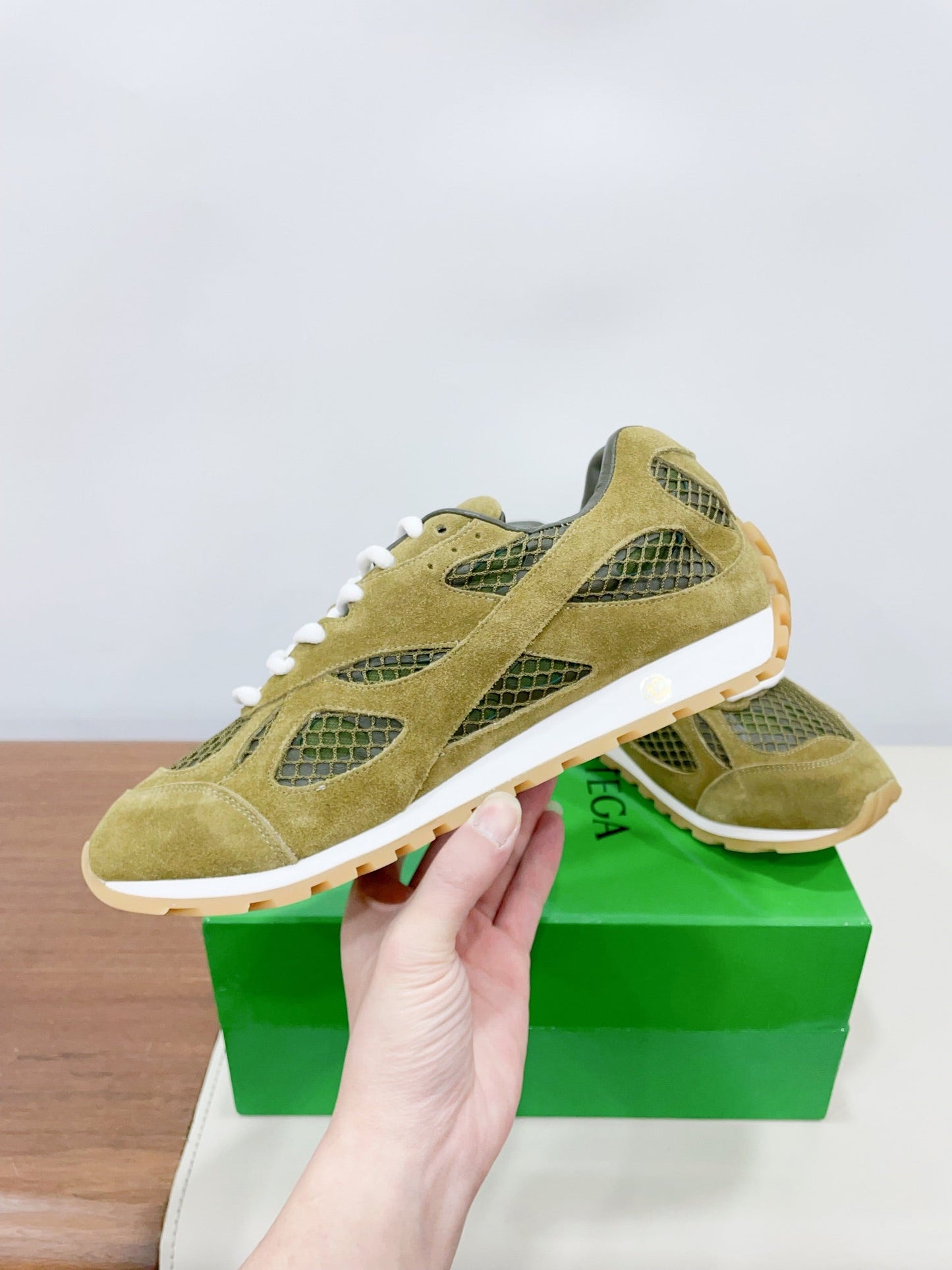ORBIT SNEAKER IN OLIVE GREEN SUEDE AND TECHNICAL MESH - 35