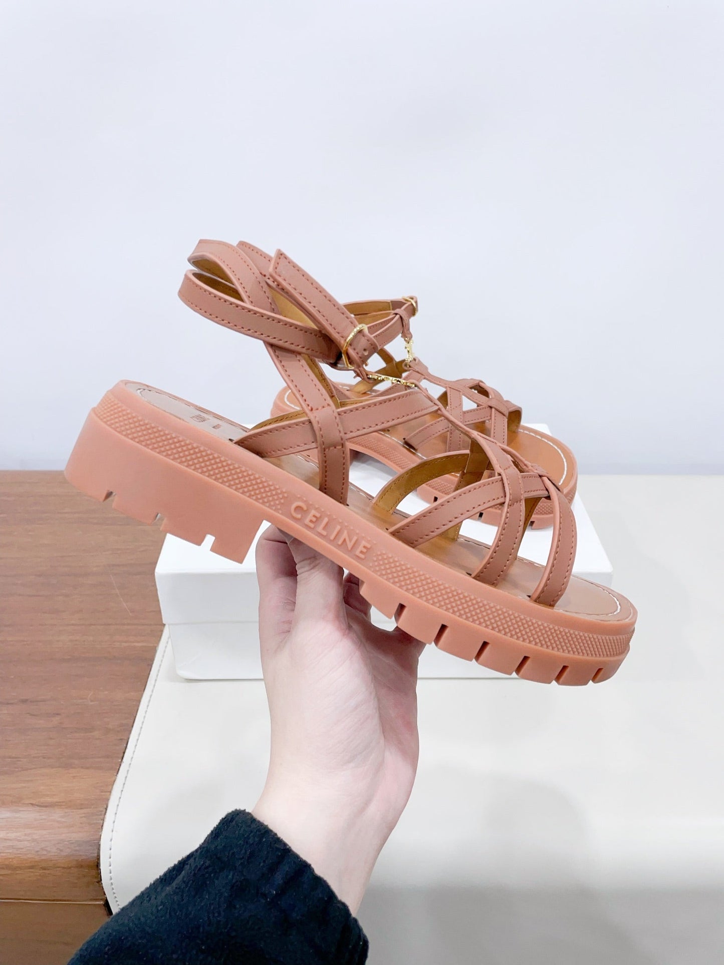 CLEA TRIOMPHE STRAPPY SANDAL IN BRONZE BROWN CALFSKIN - 35