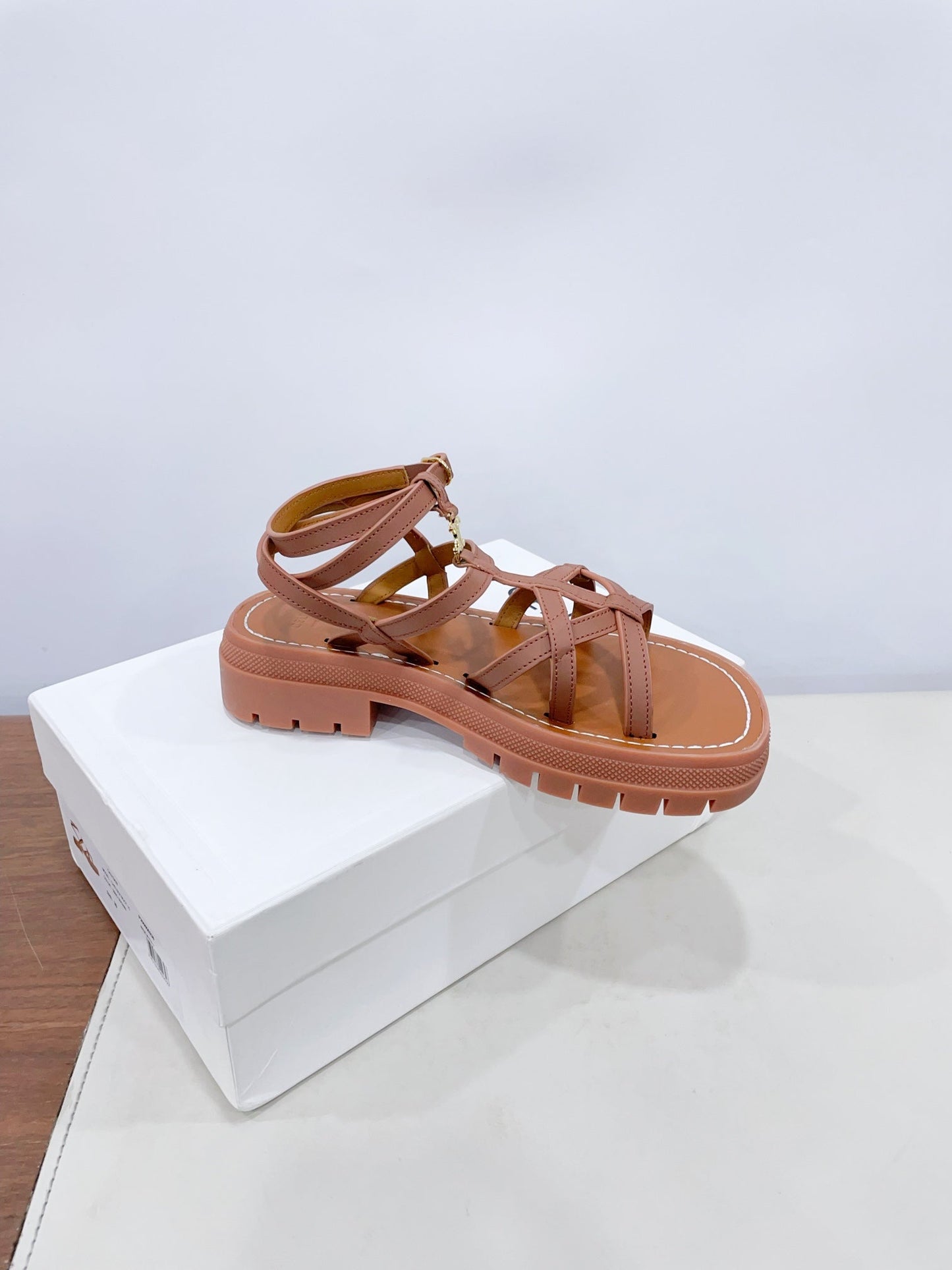 CLEA TRIOMPHE STRAPPY SANDAL IN BRONZE BROWN CALFSKIN - 35
