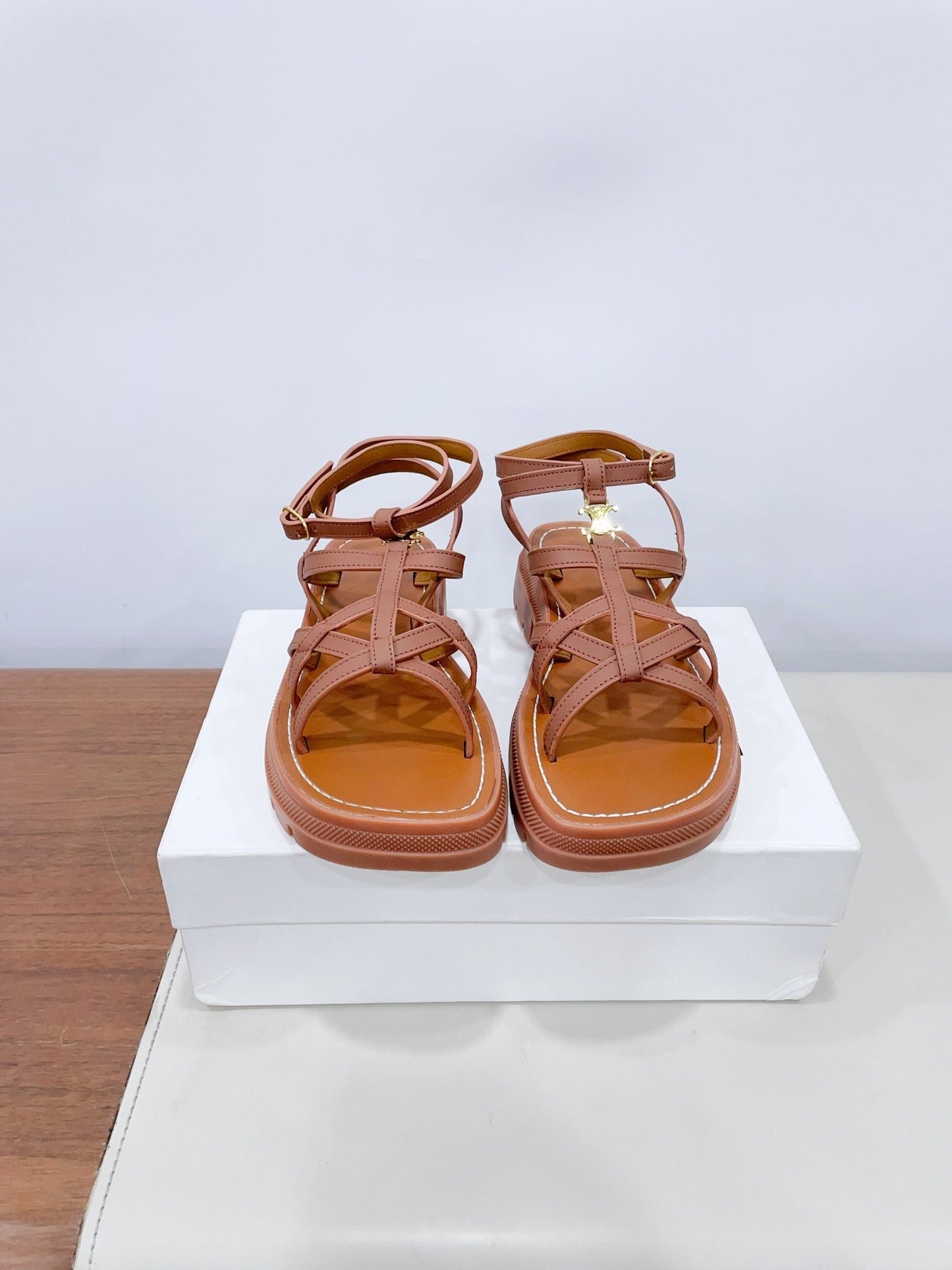 CLEA TRIOMPHE STRAPPY SANDAL IN BRONZE BROWN CALFSKIN - 35