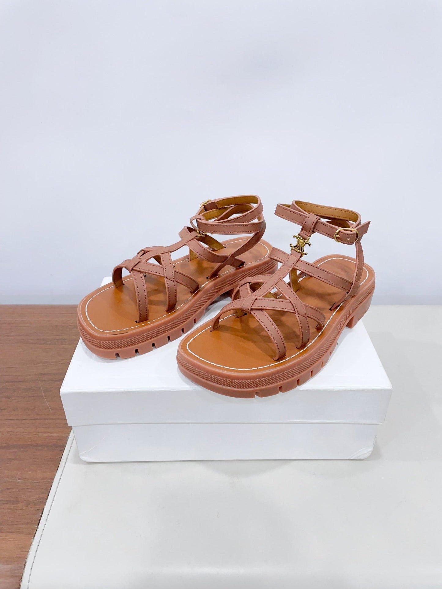 CLEA TRIOMPHE STRAPPY SANDAL IN BRONZE BROWN CALFSKIN - 35