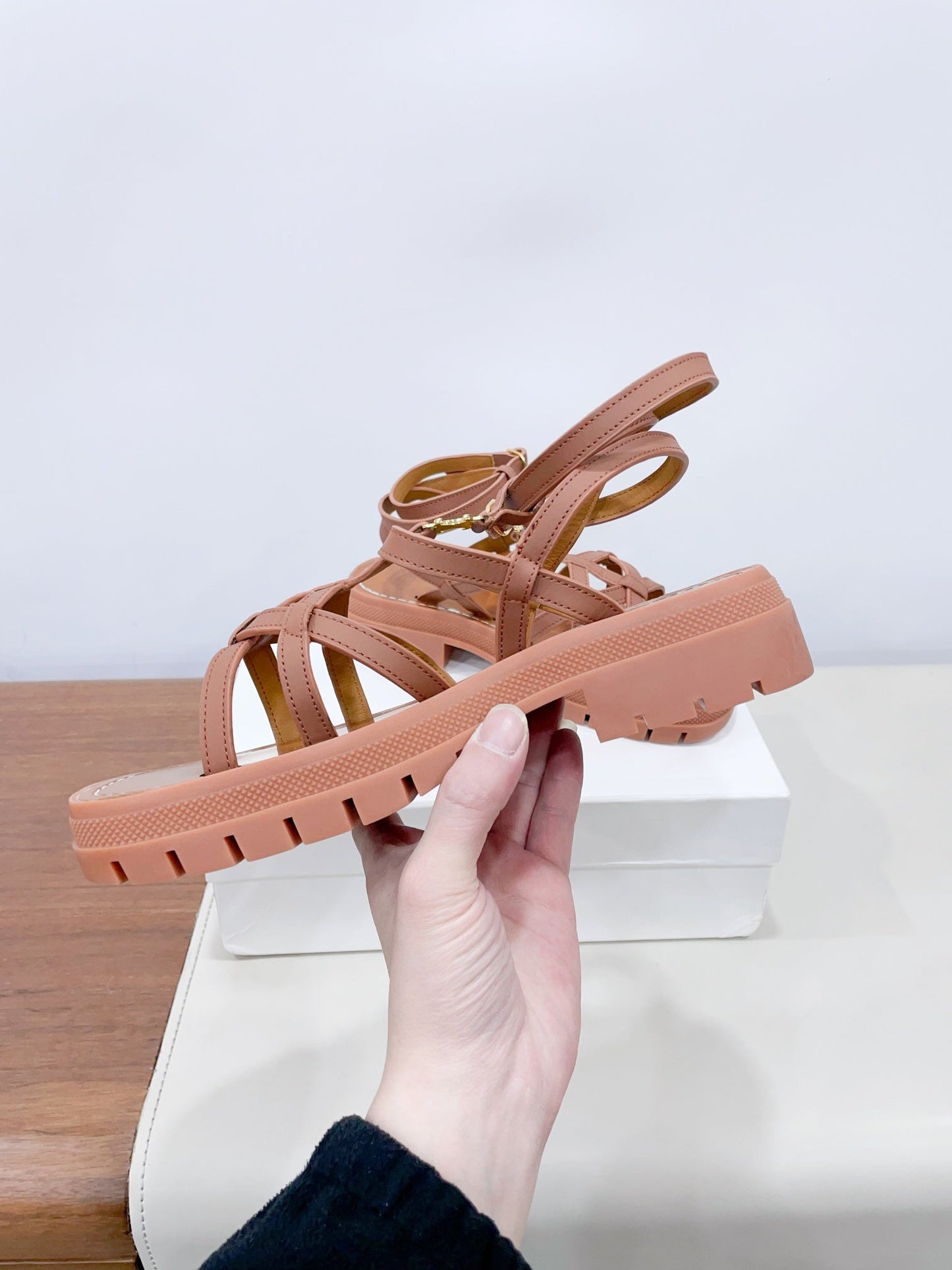 CLEA TRIOMPHE STRAPPY SANDAL IN BRONZE BROWN CALFSKIN - 35