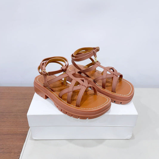 CLEA TRIOMPHE STRAPPY SANDAL IN BRONZE BROWN CALFSKIN - 35