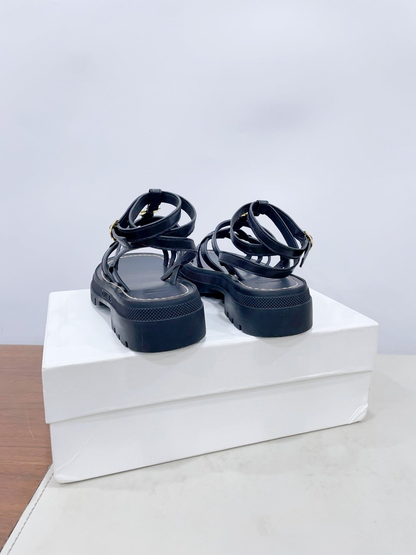 CLEA TRIOMPHE STRAPPY SANDAL IN BLACK CALFSKIN - 35