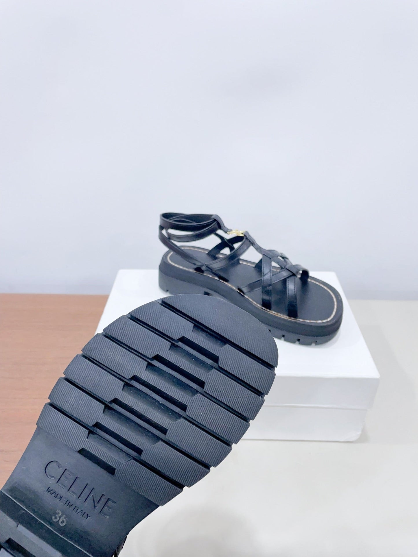 CLEA TRIOMPHE STRAPPY SANDAL IN BLACK CALFSKIN - 35