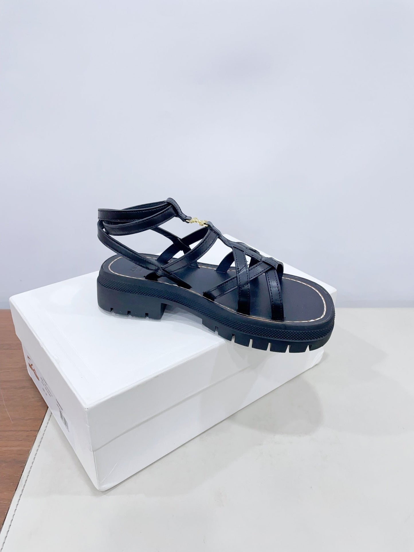 CLEA TRIOMPHE STRAPPY SANDAL IN BLACK CALFSKIN - 35