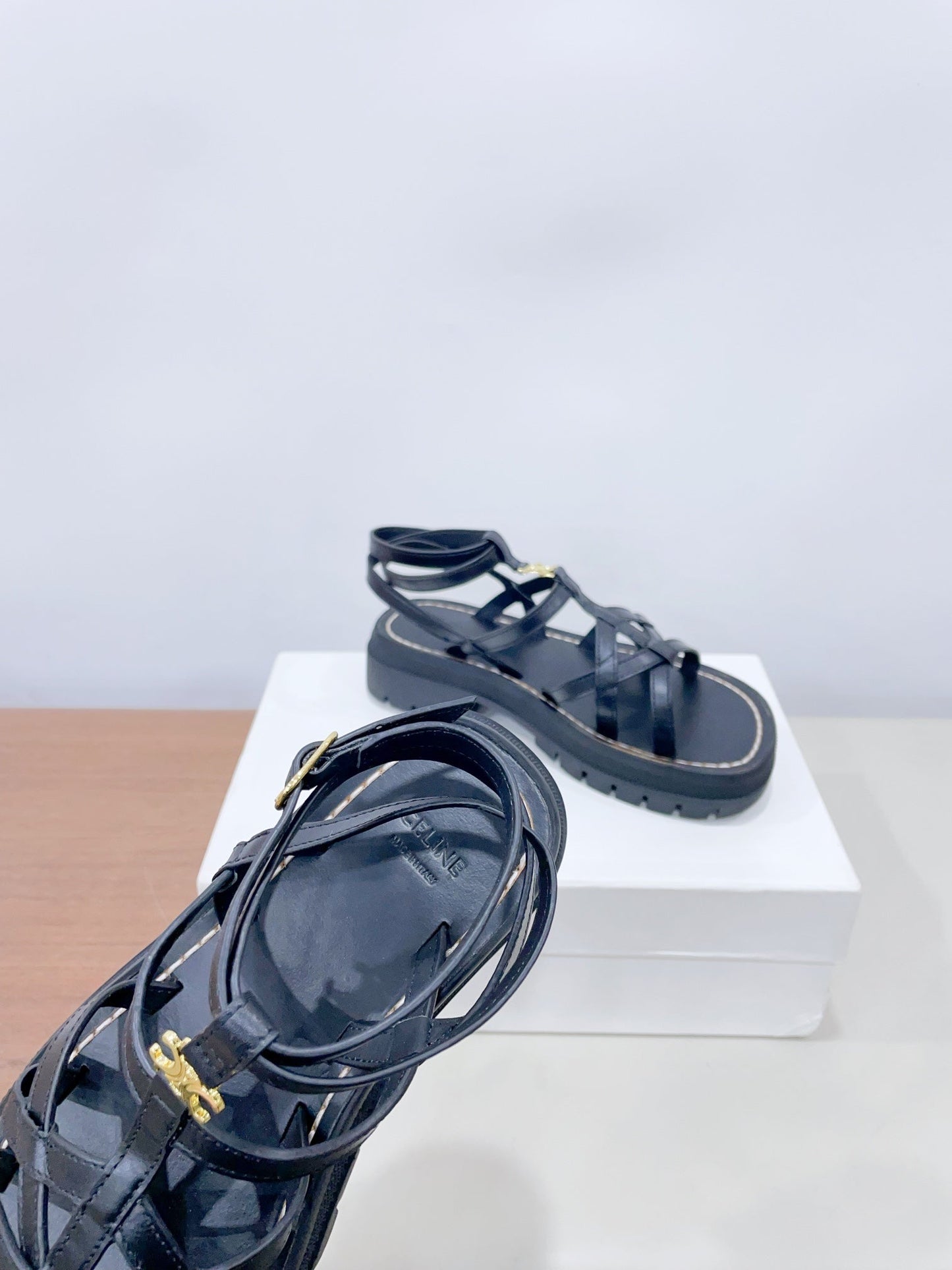 CLEA TRIOMPHE STRAPPY SANDAL IN BLACK CALFSKIN - 35