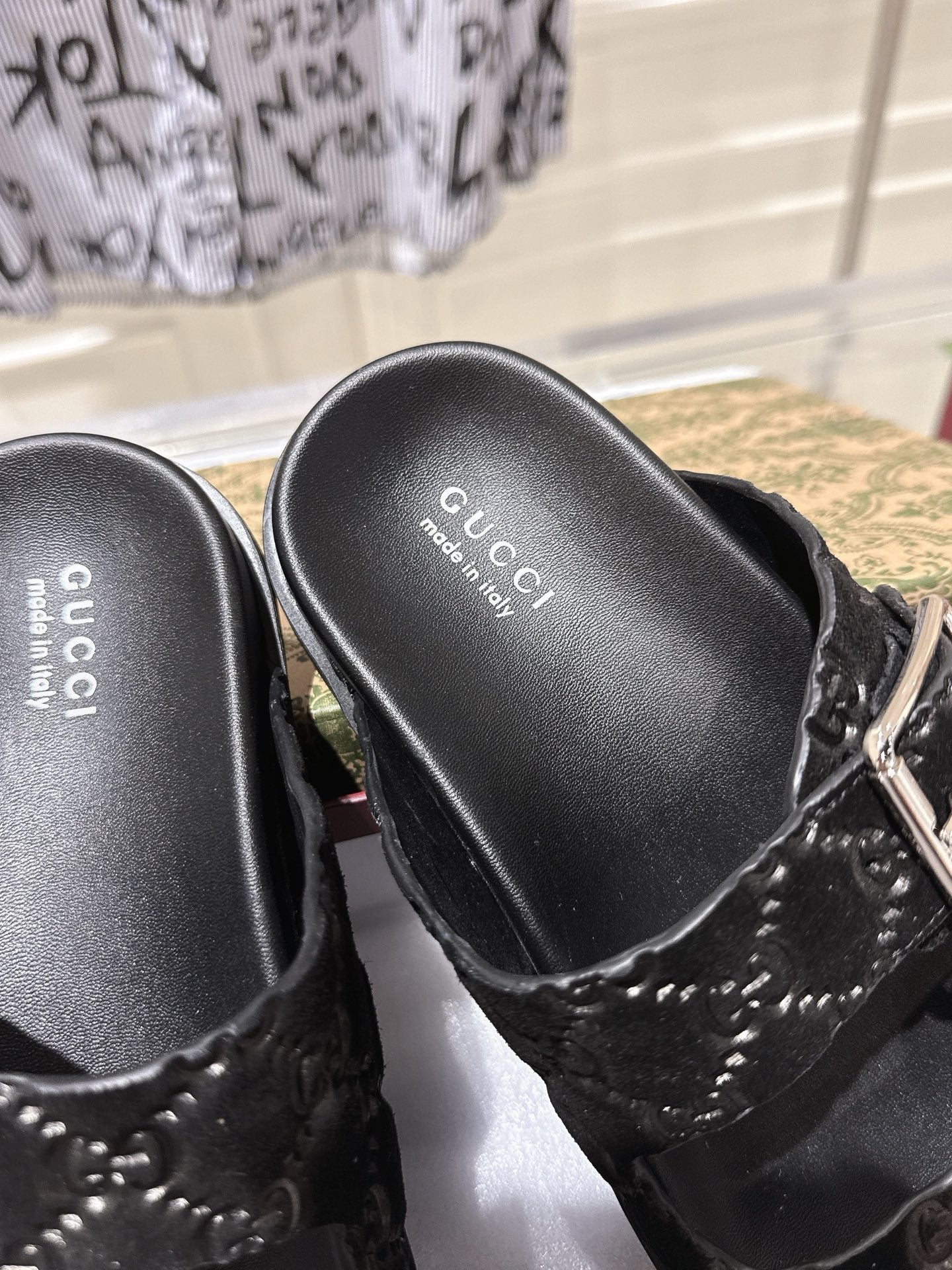 SANDALS IN BLACK SUEDE EMBOSSED LOGO SILVER HARDWARE - 36