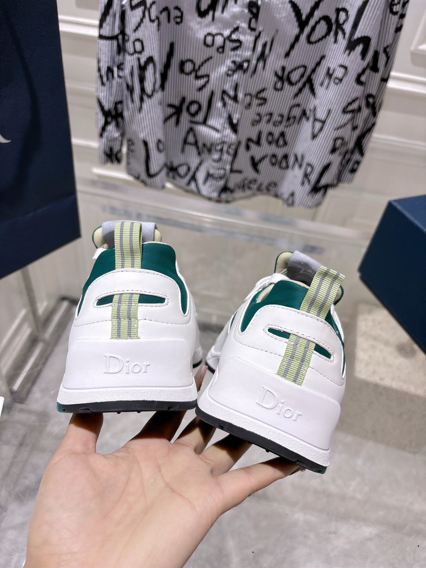 DIOR 25S MILE SERIES SNEAKERS 25MM IN WHITE DARK TEAL CALFSKIN - 35