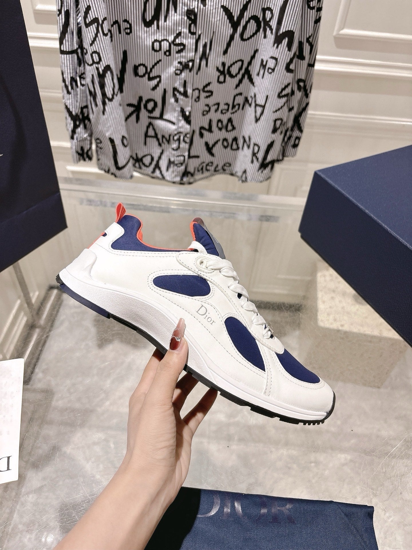 DIOR 25S MILE SERIES SNEAKERS 25MM IN WHITE BLUE CALFSKIN - 35