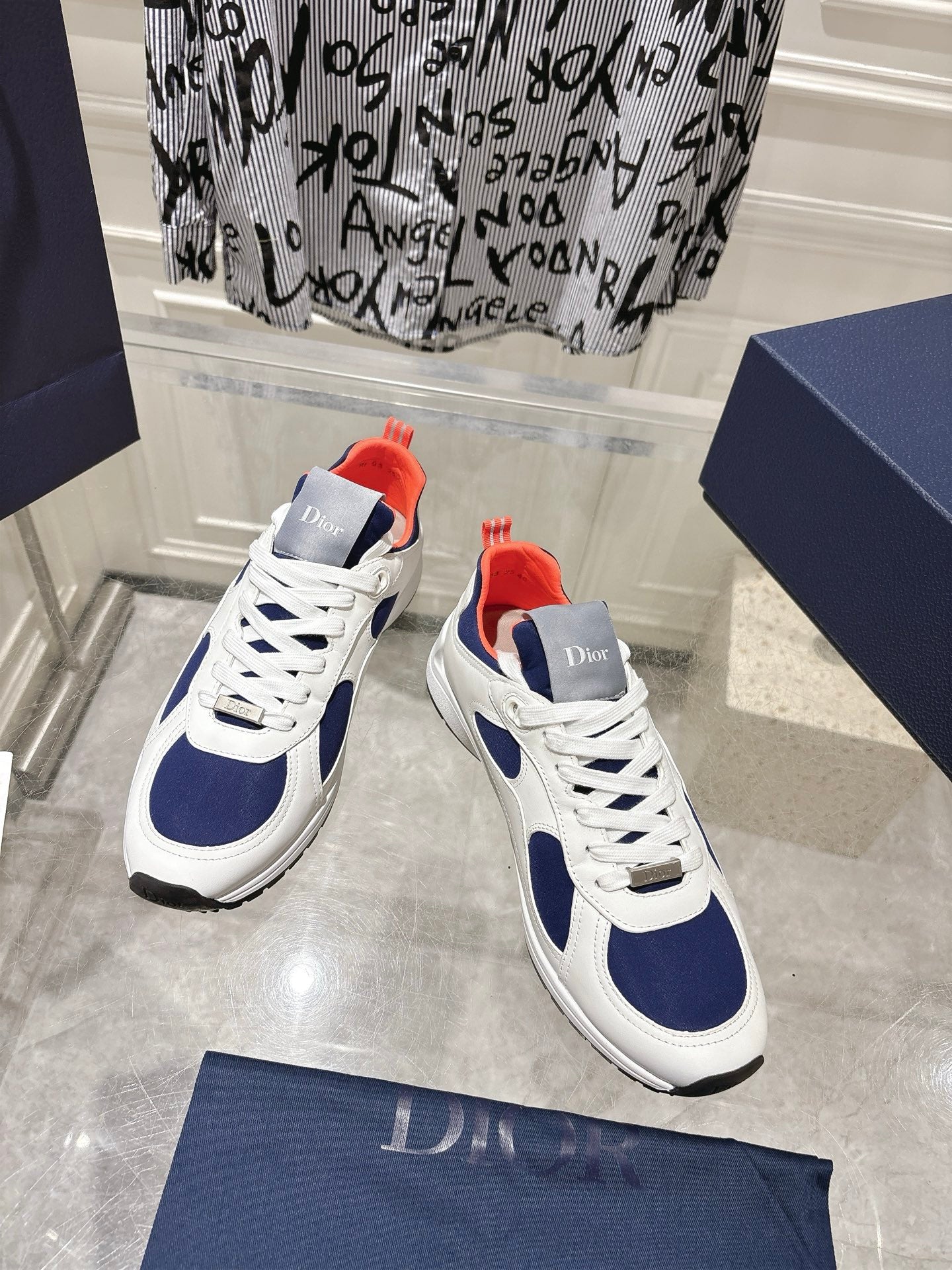 DIOR 25S MILE SERIES SNEAKERS 25MM IN WHITE BLUE CALFSKIN - 35