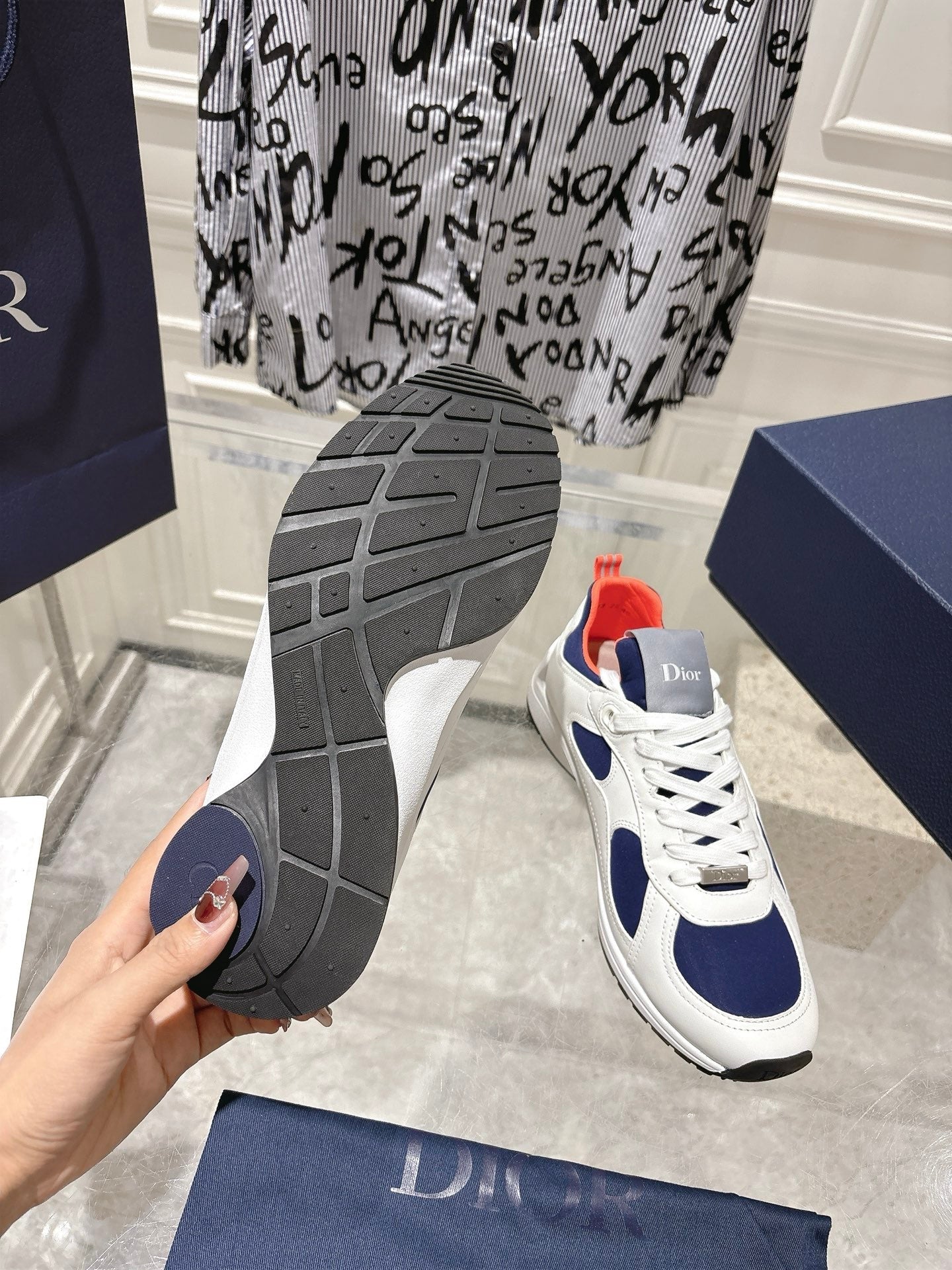 DIOR 25S MILE SERIES SNEAKERS 25MM IN WHITE BLUE CALFSKIN - 35