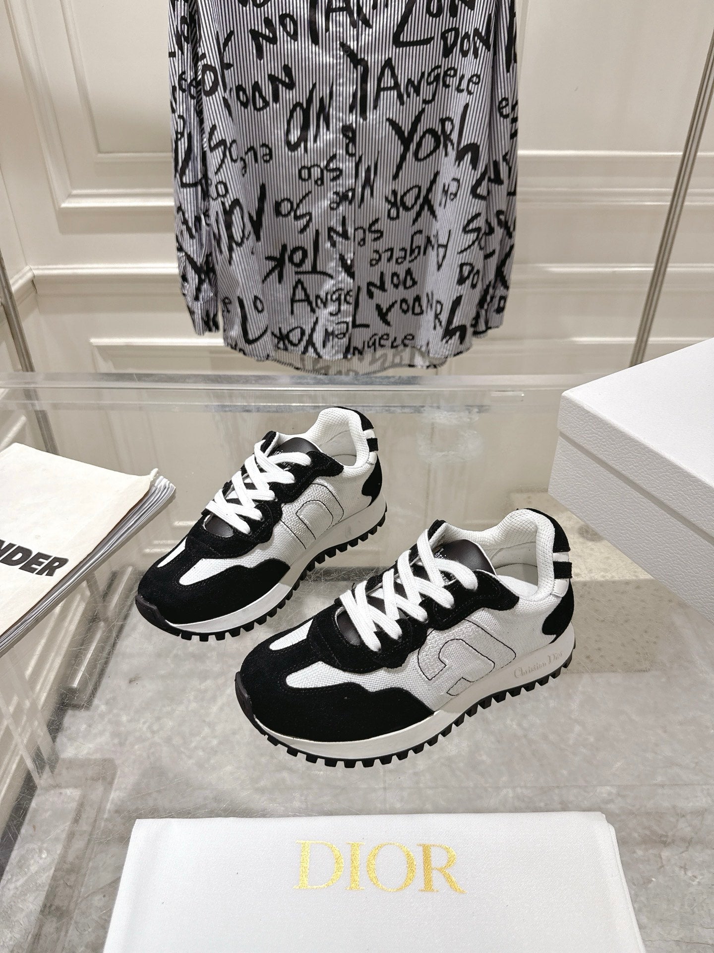 DIOR 25S C'EST DIOR SNEAKER IN WHITE BLACK CALFSKIN AND SUEDE - 35