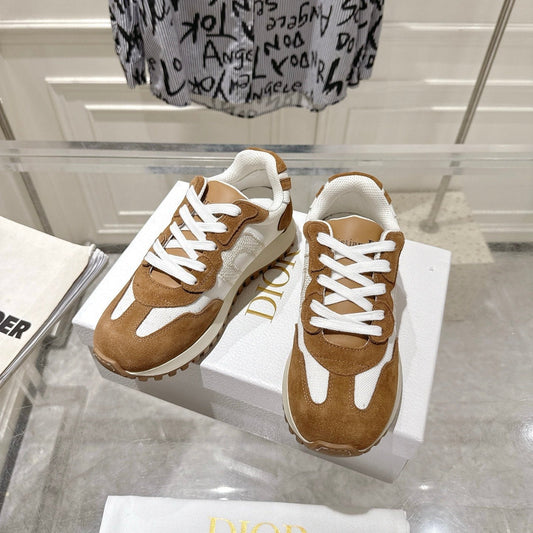 DIOR 25S C'EST DIOR SNEAKER IN WHITE HAZELNUT CALFSKIN AND SUEDE - 35