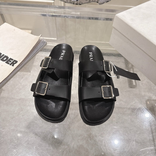 Шльопанці PRADA 26S З ЧОРНОЇ ТЕЛЯЧОЇ ШКІРИ, СРІБНА ФУРНІТУРА