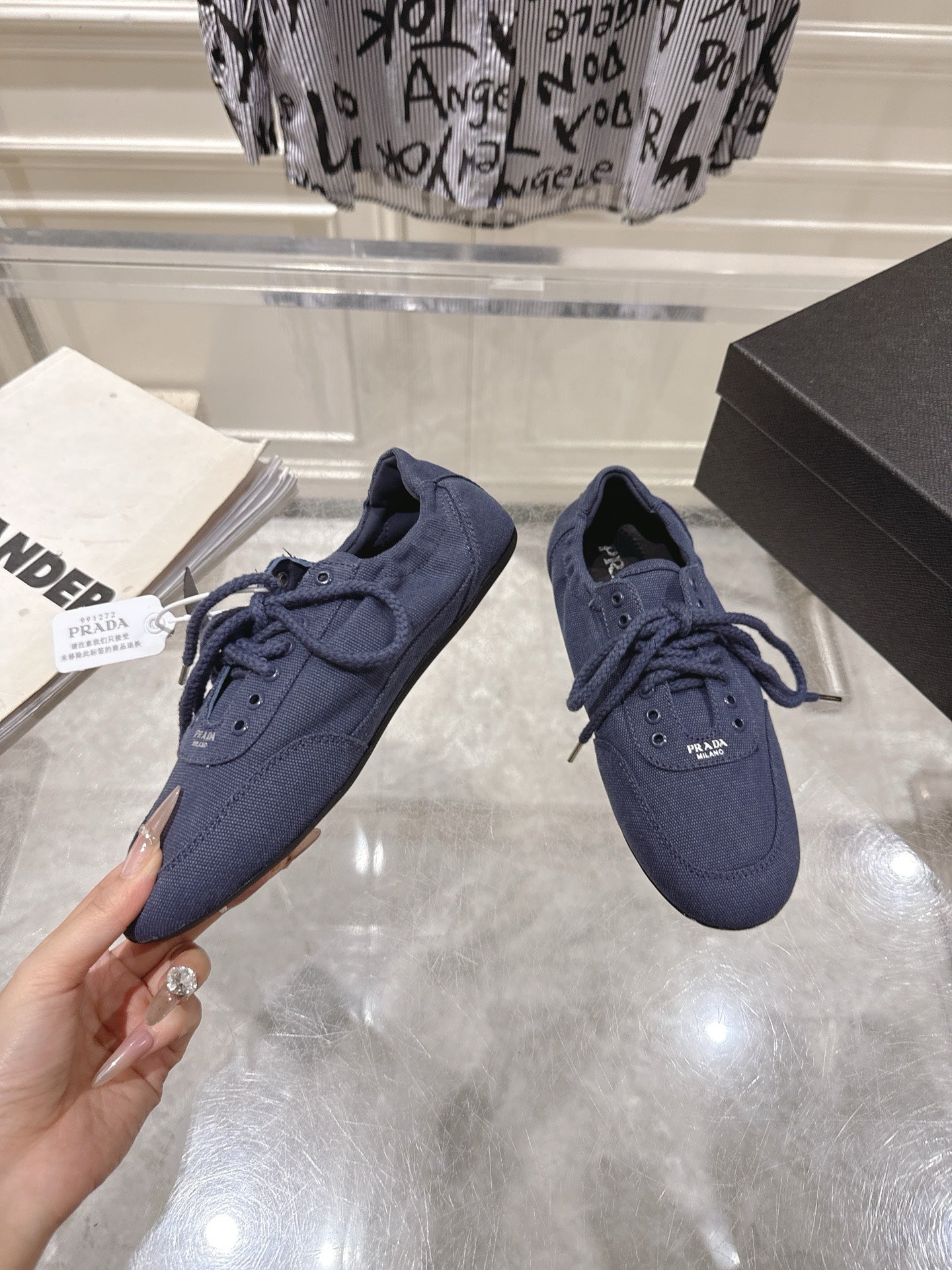 КРОСІВКИ PRADA 26S COLLAPSE З СИНЬОГО ПОЛОТНА